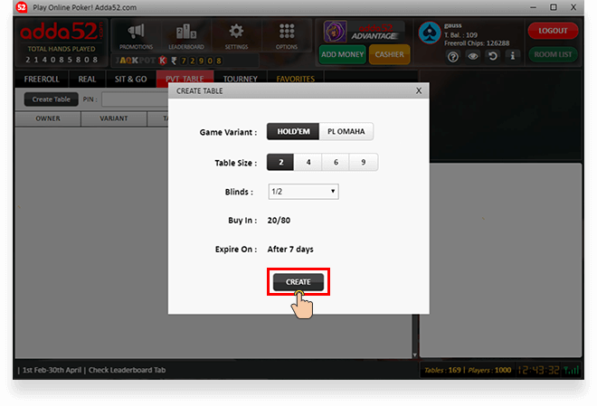 Online Private Poker Table
