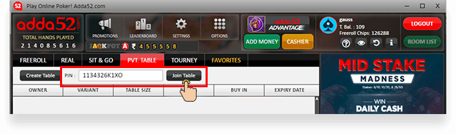 How to create your own private poker table